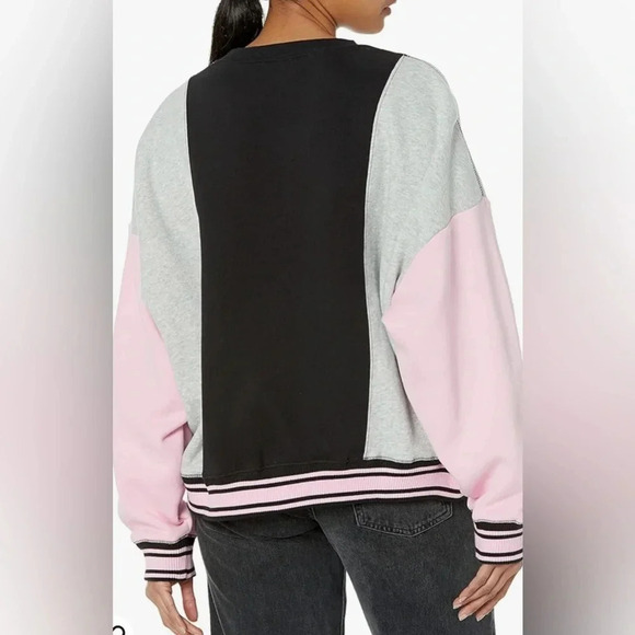 Russell Athletic Women's Graphic Logo Pink/Black Color Block Sweatshirt Sz L - Picture 4 of 6